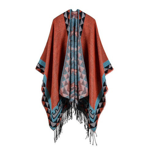 BestBuySale Poncho Scarves Women's Rhombus Design Fashion Winter Poncho Scarf with Tassel 