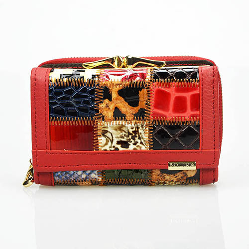 3 Fold Fashion Patchwork Women's Wallets - Brown,Red,Black