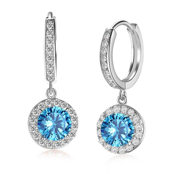 BestBuySale Earrings Women's Luxury Silver/Rose Gold Color Earrings with 1.8 Carat Ocean Blue Cubic Zirconia 
